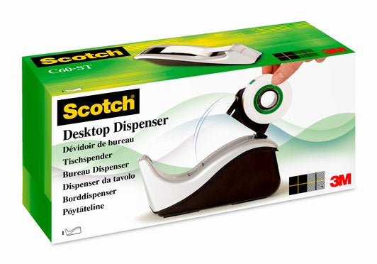 Scotch Tischabroller C60 – für Rollenbreite bis 19 mm, für Bandlänge bis 33 m, für Kern 1", rutschfest
