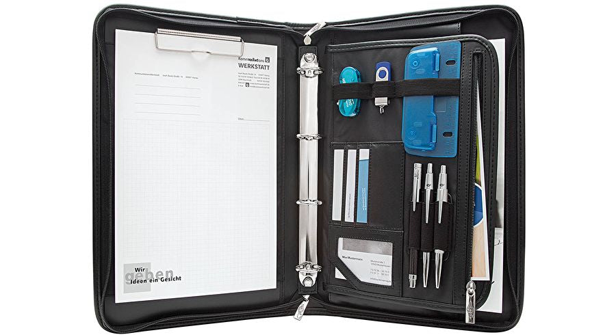 Wedo Elegance Konferenzmappe, für A4, 4 Ringe (herausnehmbar) – Kunstleder/Nylon – Schwarz
