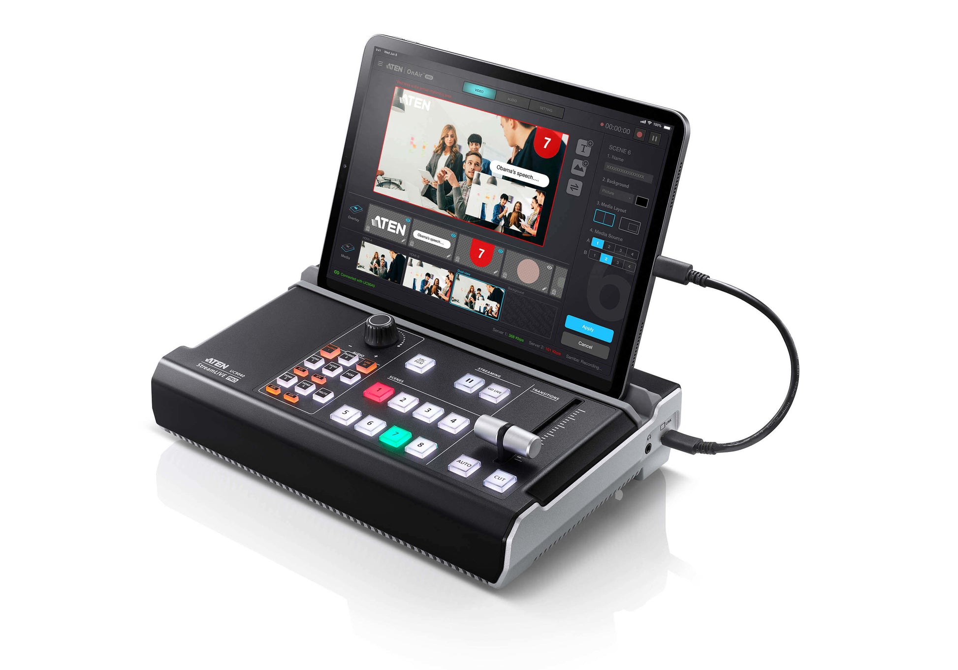 ATEN UC9040 – AV-Mischer, 4× HDMI-Eingänge, 2× HDMI-Ausgänge, 4K@60 Hz, Streaming & Aufnahme, für YouTube/Twitch