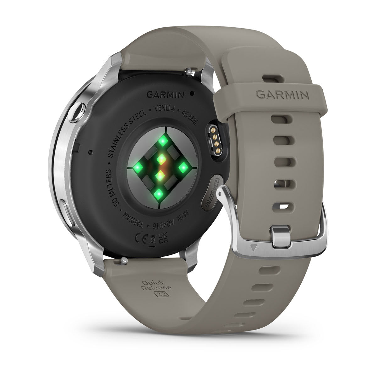 Garmin Venu 4 45 mm GPS – Edelstahl Silber, Sportarmband, Grau, 50 m, für Android und iPhone