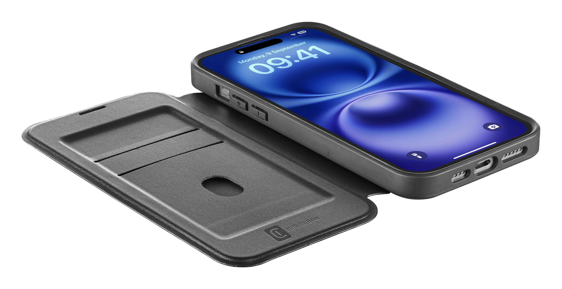 Cellularline Daily Mag Wallethülle – für Apple iPhone 16, MagSafe, 2 Kartenfächer, PU, Schwarz