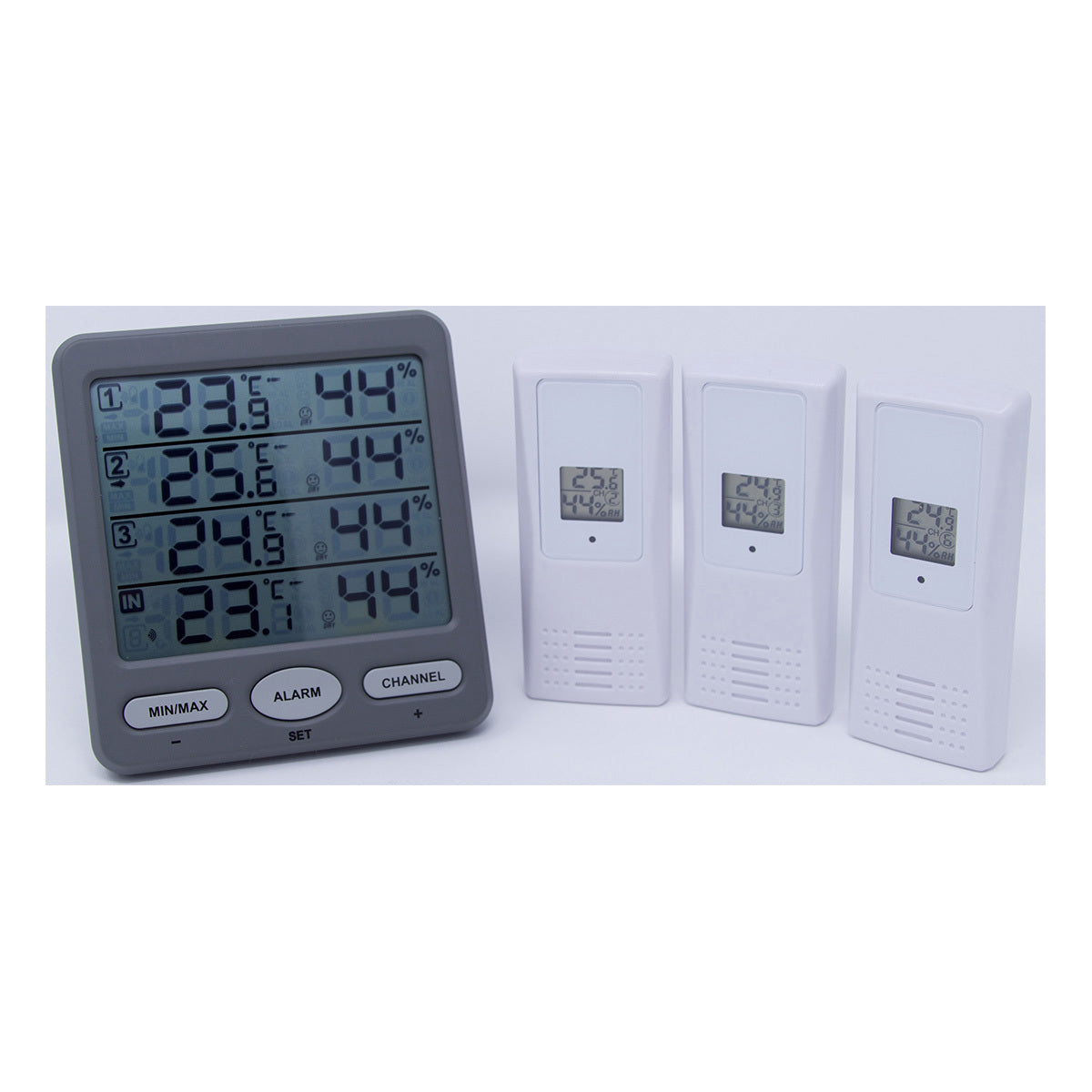 TFA-Dostmann Luftreiniger-Zubehör – Klima-Monitor (Funk-Thermo-Hygrometer), 3 Sender, Grau