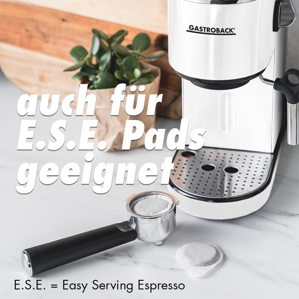 Gastroback Piccolo Espressomaschine (Siebträger) – 19 bar, 1,5 l, Milchschaumdüse, Weiss