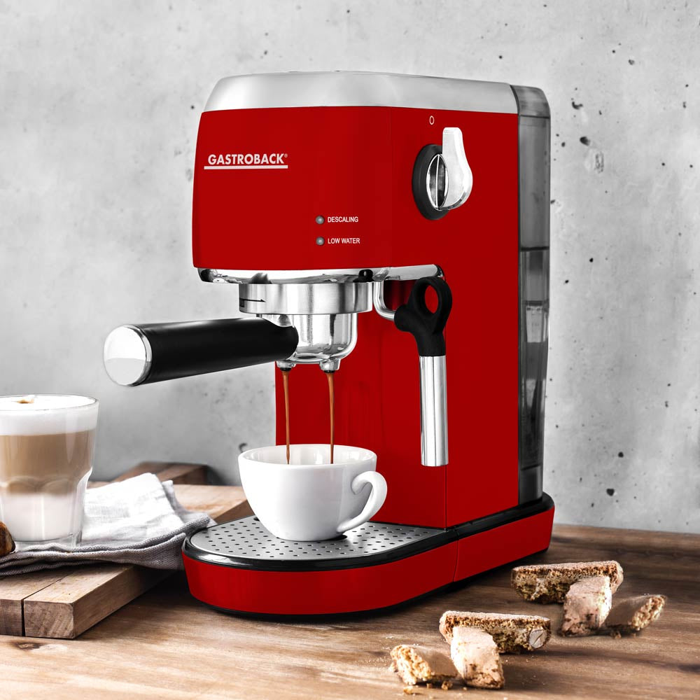 Gastroback Espressomaschine (Siebträger) – 19 bar, 1,5 l, Milchaufschäumer, Rot, 15 × 30,8 × 30 cm