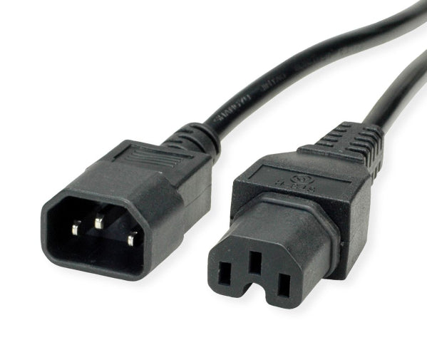 VALUE Netzkabel – IEC C14–IEC C15, 1,8 m, 250 V/10 A, Schwarz