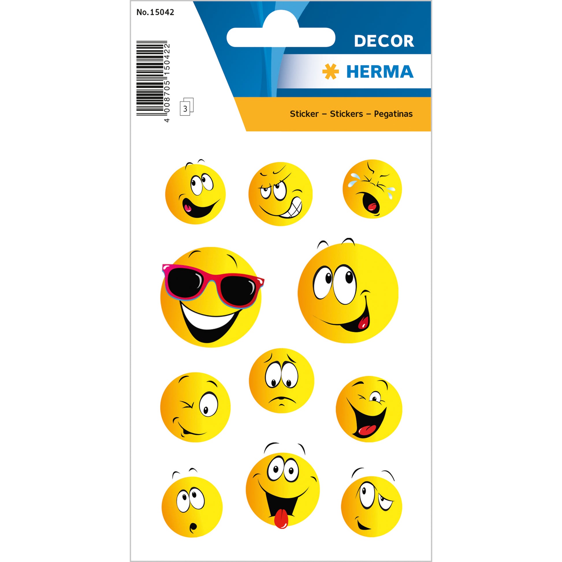HERMA Schmucketiketten – Happy Face – 33 Stück – permanent – mehrfarbig