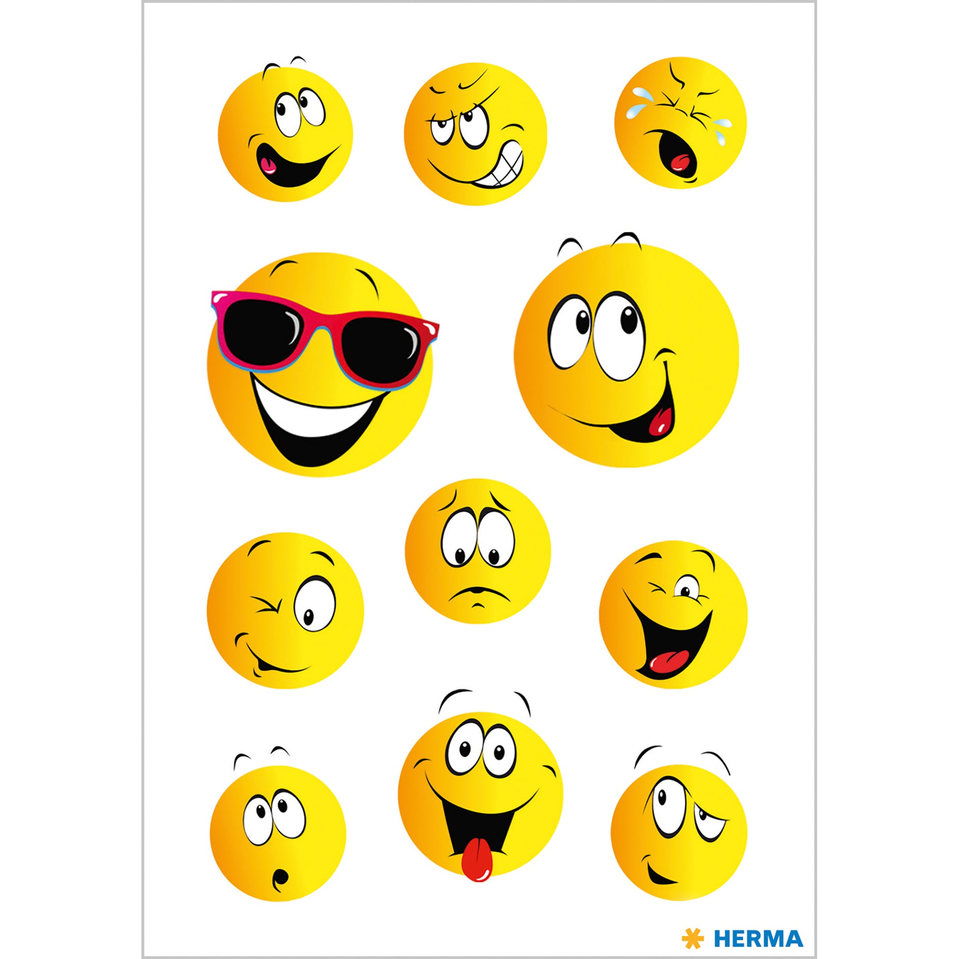 HERMA Schmucketiketten – Happy Face – 33 Stück – permanent – mehrfarbig