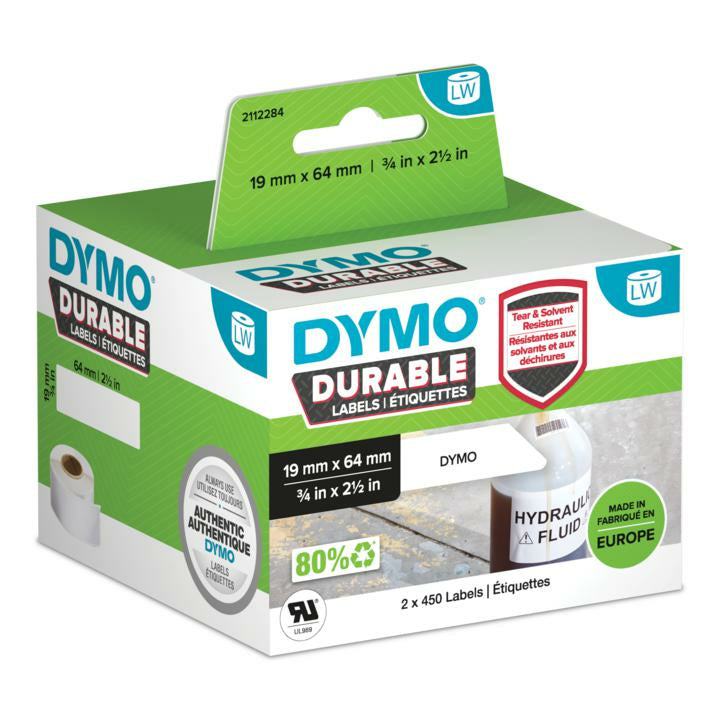 DYMO Etiketten, 19 mm × 64 mm, weiss, permanent, für LabelWriter 4XL und LabelWriter 450 Serie, 900 Stück