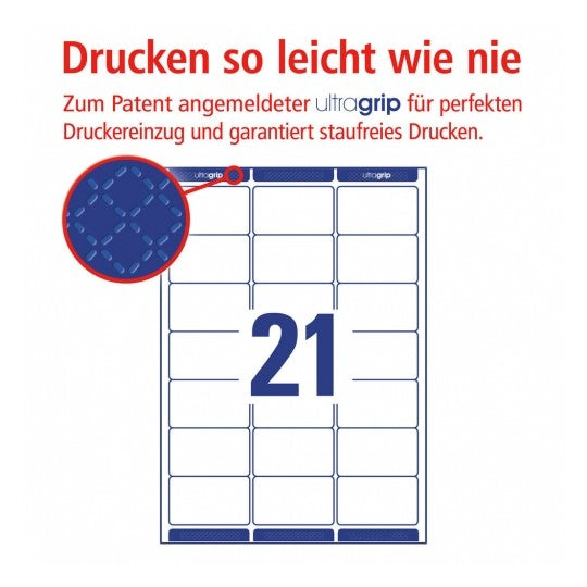 Avery Adressetiketten, 63,5 mm × 38,1 mm, weiss, Papier, permanent, 10 Blätter (210 Etiketten)