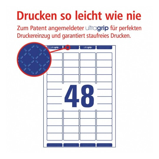 Avery Adressetiketten, 46 mm × 21 mm, weiss, Papier, permanent, 10 Blätter (480 Etiketten)