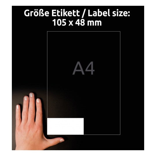 Avery Druckeretiketten, 105 mm × 48 mm, weiss, Papier, permanent, 120 Etiketten (10 Blatt)