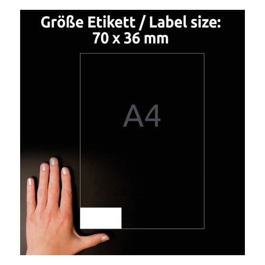 Avery A4-Etiketten, 70 mm × 36 mm, naturweiss, permanent, für Laser-/Inkjetdrucker, 240 St.