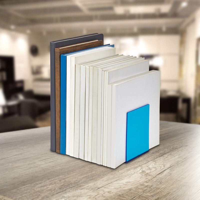 MAUL Buchstützen – blau transparent – 100 × 130 mm – Kunststoff, 2 Stück