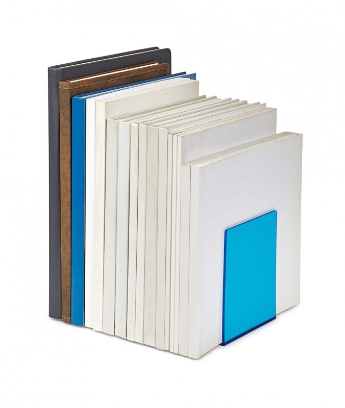 MAUL Buchstützen – blau transparent – 100 × 130 mm – Kunststoff, 2 Stück