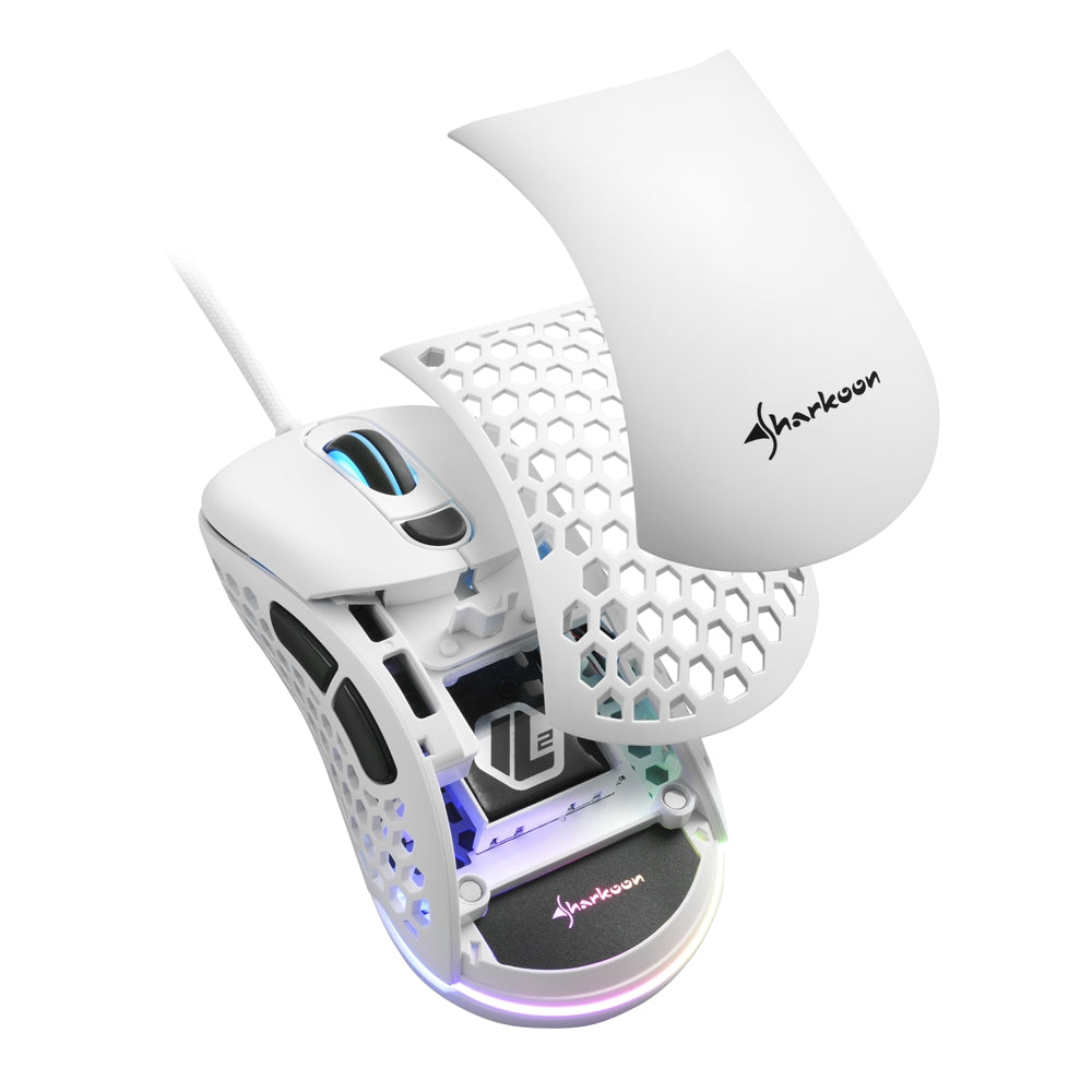 Sharkoon Light 200 – Gaming-Maus – Kabelgebunden (USB‑A), 16000 DPI, Beidhändig, Weiss