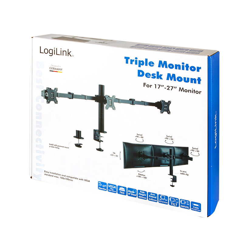 LogiLink BP0107 – Monitorarm Tischhalterung – Klemme/Durchführung – 3 Monitore – 17–27"