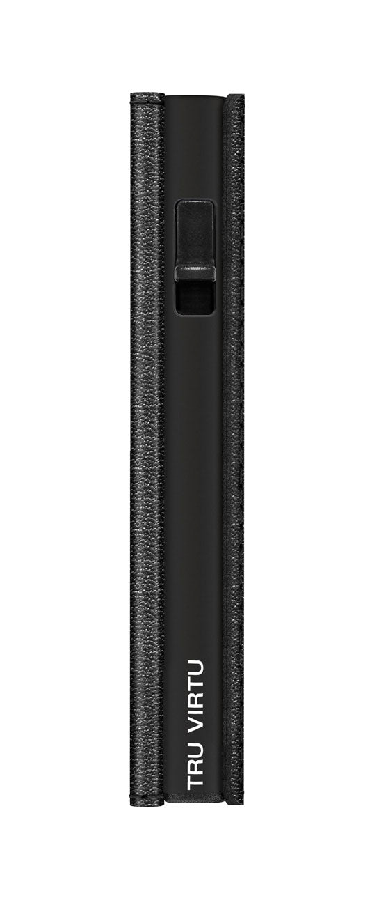 TRU VIRTU Kartenetui – RFID-Schutz, Slider-Verschluss – 67 × 99 × 21 mm – Schwarz – Aluminium, Leder