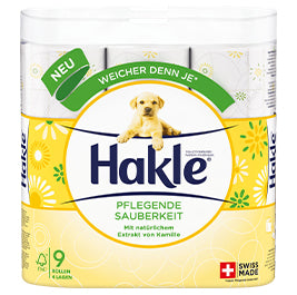 Hakle Pflegende Sauberkeit Toilettenpapier – 4-lagig, Kamille, 135 Blätter/Rolle, 9 Rollen, Weiss