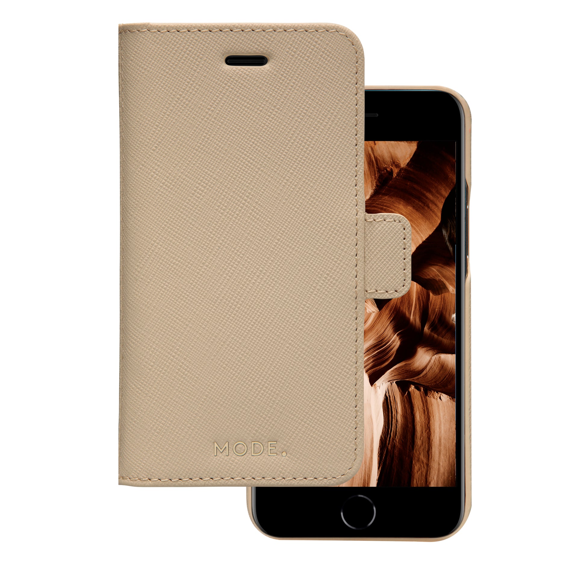 dbramante1928 New York – Wallethülle – für Apple iPhone SE/8/7, 3 Kartenfächer, Leder, Sand, Magnetverschluss