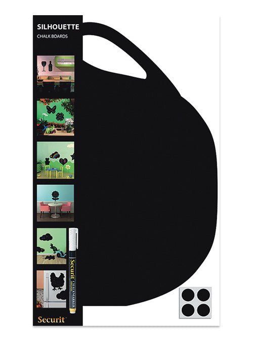 Securit Silhouette-Kreidetafel CUP – 440 × 290 mm – schwarz – inkl. Kreidestift, Wandmontageset