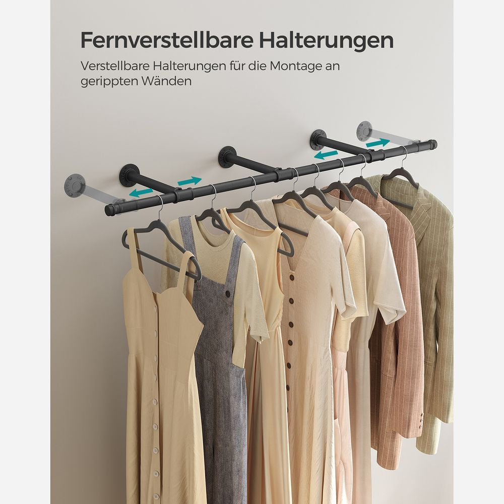 Songmics Wandgarderobe – Stahl, Schwarz, 170 × 30,4 × 7 cm, Traglast 68 kg