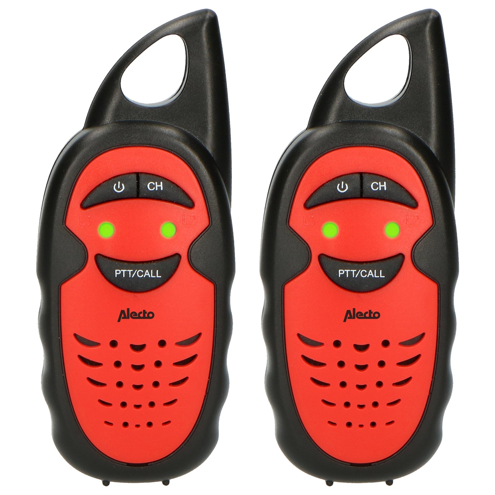 Alecto FR-05RD – Funkgerät (2er-Set), 3 Kanäle, Reichweite bis 3 km, 4 h Akkulaufzeit, Rot/Schwarz