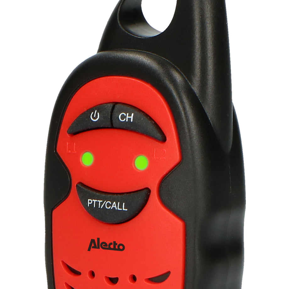 Alecto FR-05RD – Funkgerät (2er-Set), 3 Kanäle, Reichweite bis 3 km, 4 h Akkulaufzeit, Rot/Schwarz