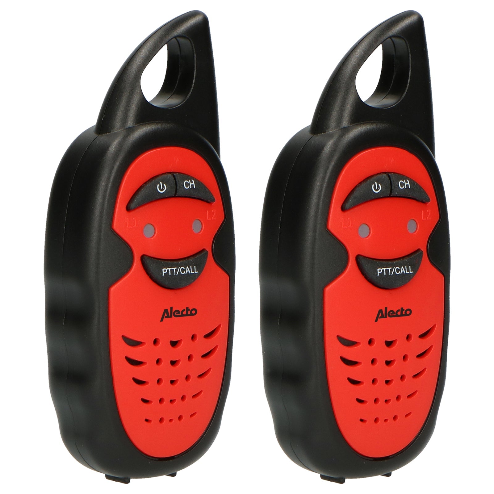 Alecto FR-05RD – Funkgerät (2er-Set), 3 Kanäle, Reichweite bis 3 km, 4 h Akkulaufzeit, Rot/Schwarz