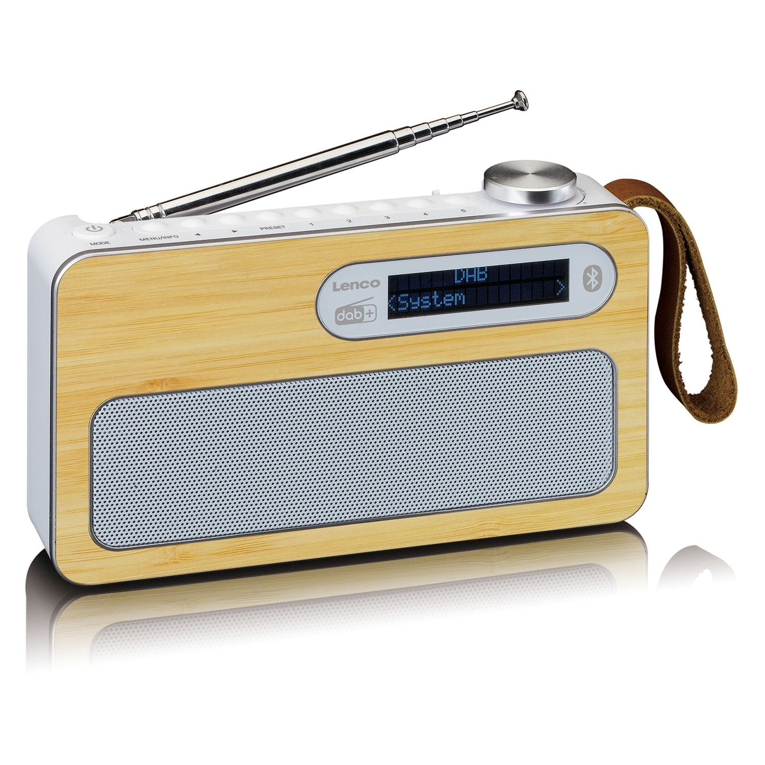 Lenco PDR-040 – DAB+ Radio, Akkulaufzeit 12 h, Bluetooth 5.0, Bambus/Weiss