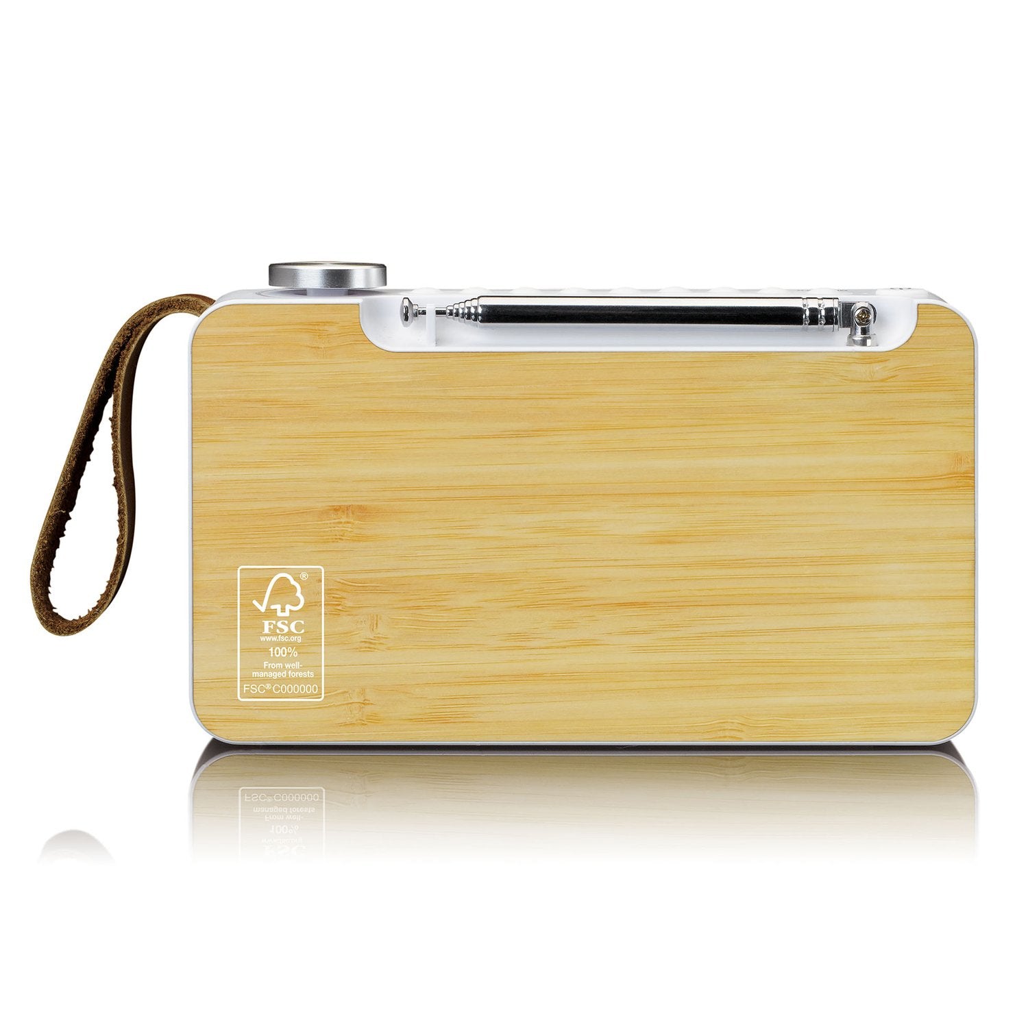Lenco PDR-040 – DAB+ Radio, Akkulaufzeit 12 h, Bluetooth 5.0, Bambus/Weiss