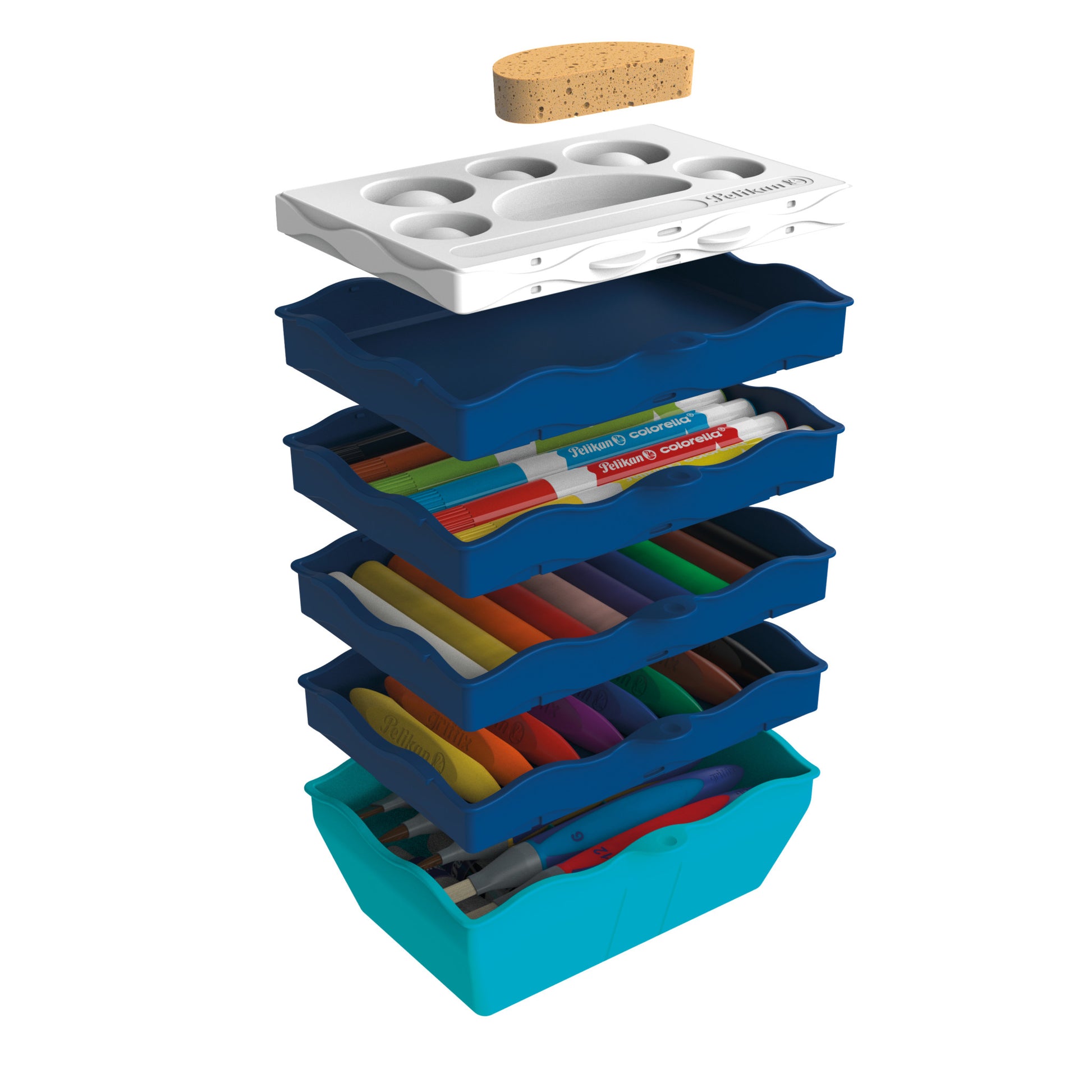 Pelikan Kreativfabrik – Basisset Malzubehör – Wasserbox mit Mischpalette, Schwamm und wasserfestem Stickerbogen