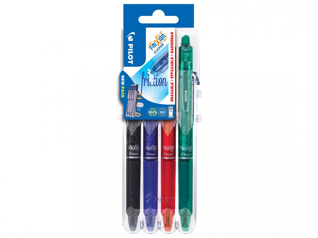 Pilot FriXion Clicker – Tintenroller, 0,7 mm, sortiert, radierbar, Druckmechanik – 4 Stk.