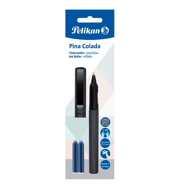 Pelikan Pina Colada Classic – Tintenroller, 0,7 mm, Blau, mit Kappe, Kunststoff, Anthrazit