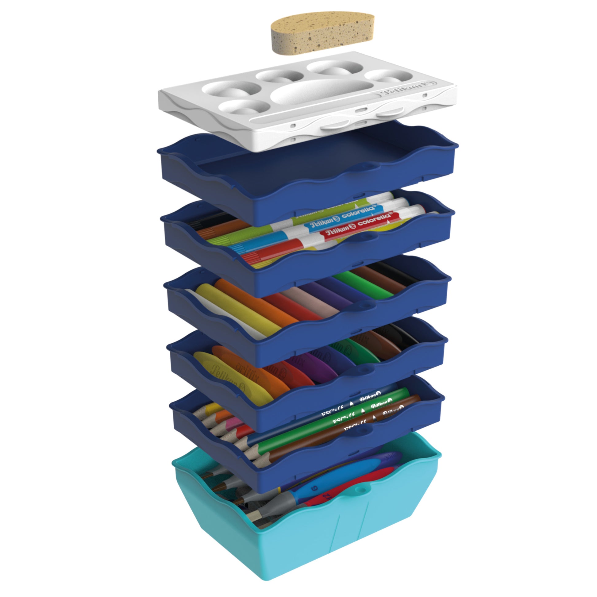 Pelikan Kreativfabrik – Basisset Malzubehör – Wasserbox mit Mischpalette, Schwamm und wasserfestem Stickerbogen