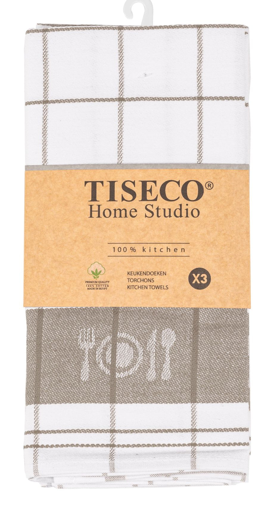 Tiseco Pharao – Geschirrtücher 3er-Set, 50 × 70 cm, Baumwolle, Taupe/Weiss