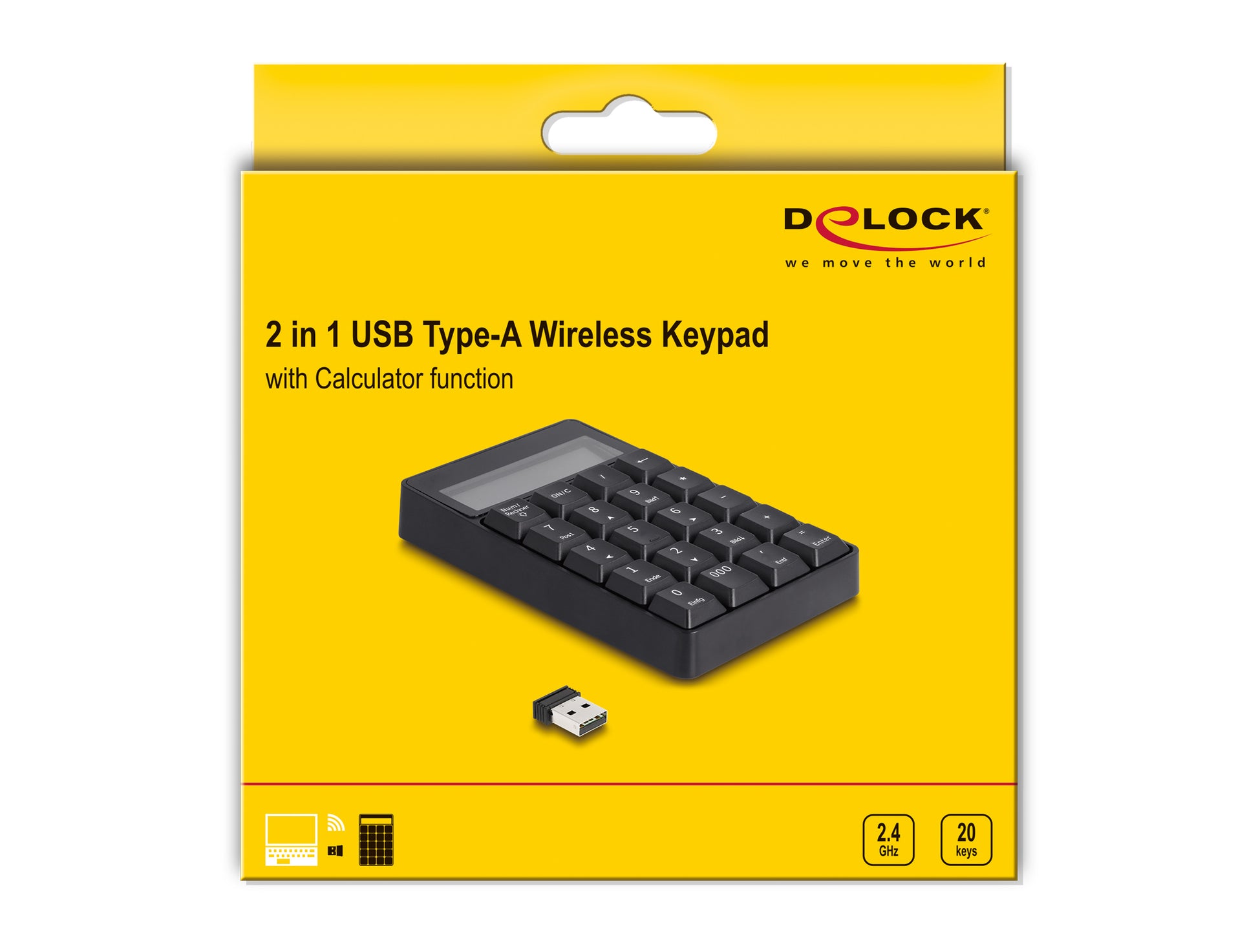 DeLOCK 2-in-1 – Nummernblock – 2,4 GHz USB-A (Nano-Empfänger) – mit Taschenrechner – Schwarz
