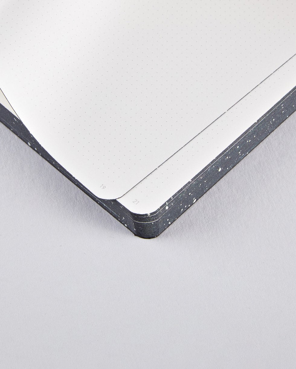 nuuna Notizbuch – 108 × 150 mm – 120 g/m² – Fadenheftung, nummerierte Seiten, Recycling-Leder – schwarz/weiss