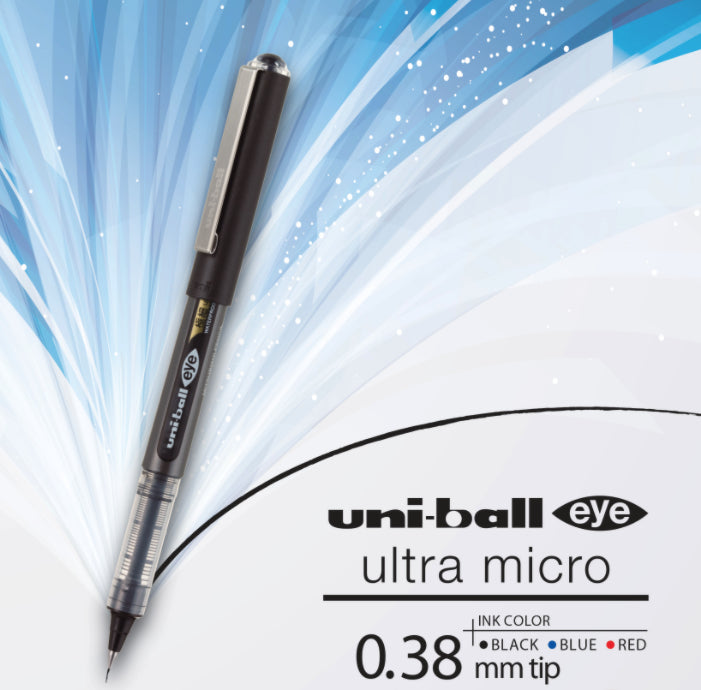 Uni-Ball Eye Ultra Micro – Tintenroller, 0,38 mm, Schwarz, dokumentenecht, wasserfest
