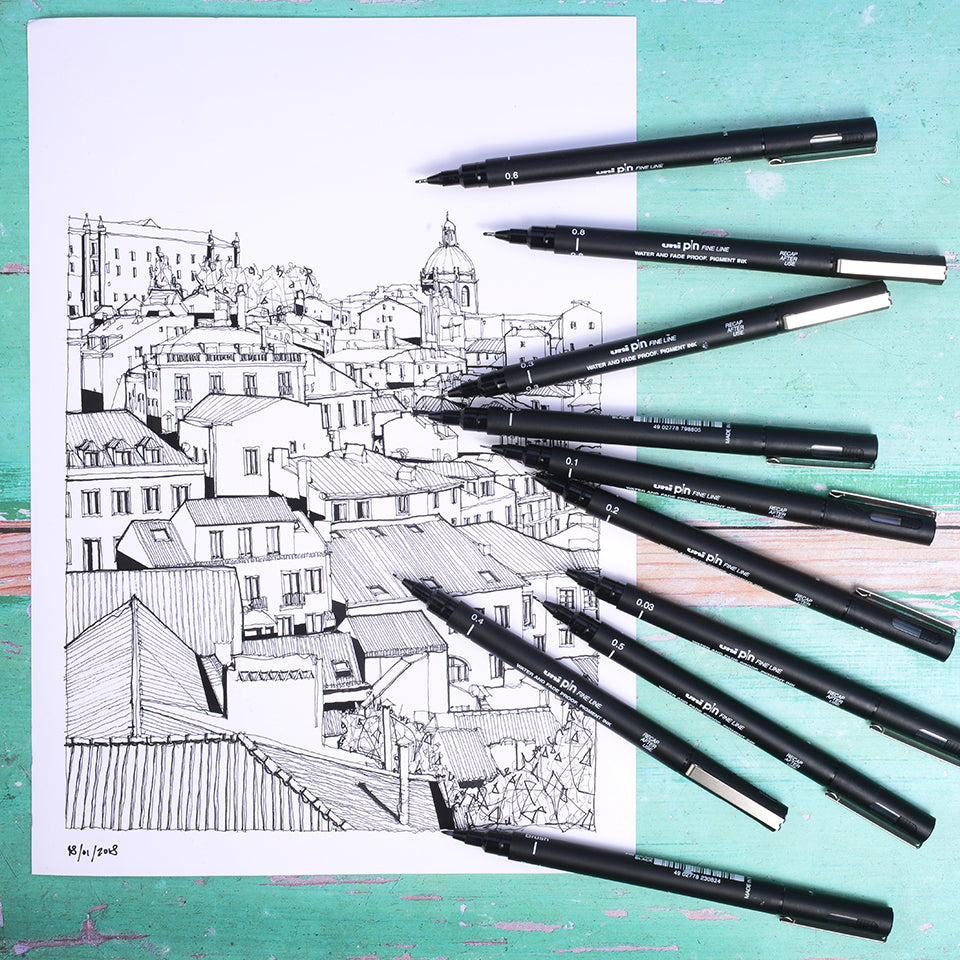 Uni-Ball Pin Fineliner – 1 mm, schwarz, wasserfest