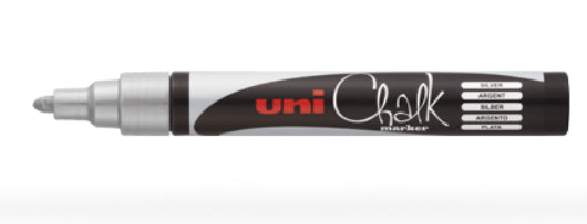 Uni-Ball PWE-5M Kreidemarker – Rund 1,8–2,5 mm – Silber, für Glas/Spiegel/Papier
