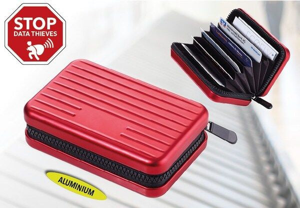 TROIKA Kartenetui – 9 Taschen, 20 Karten – 30×105 mm – Rot – Aluminium, Polyester