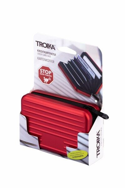 TROIKA Kartenetui – 9 Taschen, 20 Karten – 30×105 mm – Rot – Aluminium, Polyester