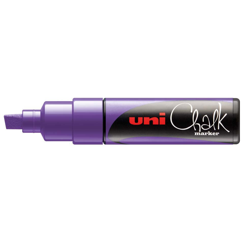 Uni-Ball ChalkGlass PWE-8K Kreidemarker – 8 mm Keilspitze – Violett, für Glas und andere glatte Oberflächen