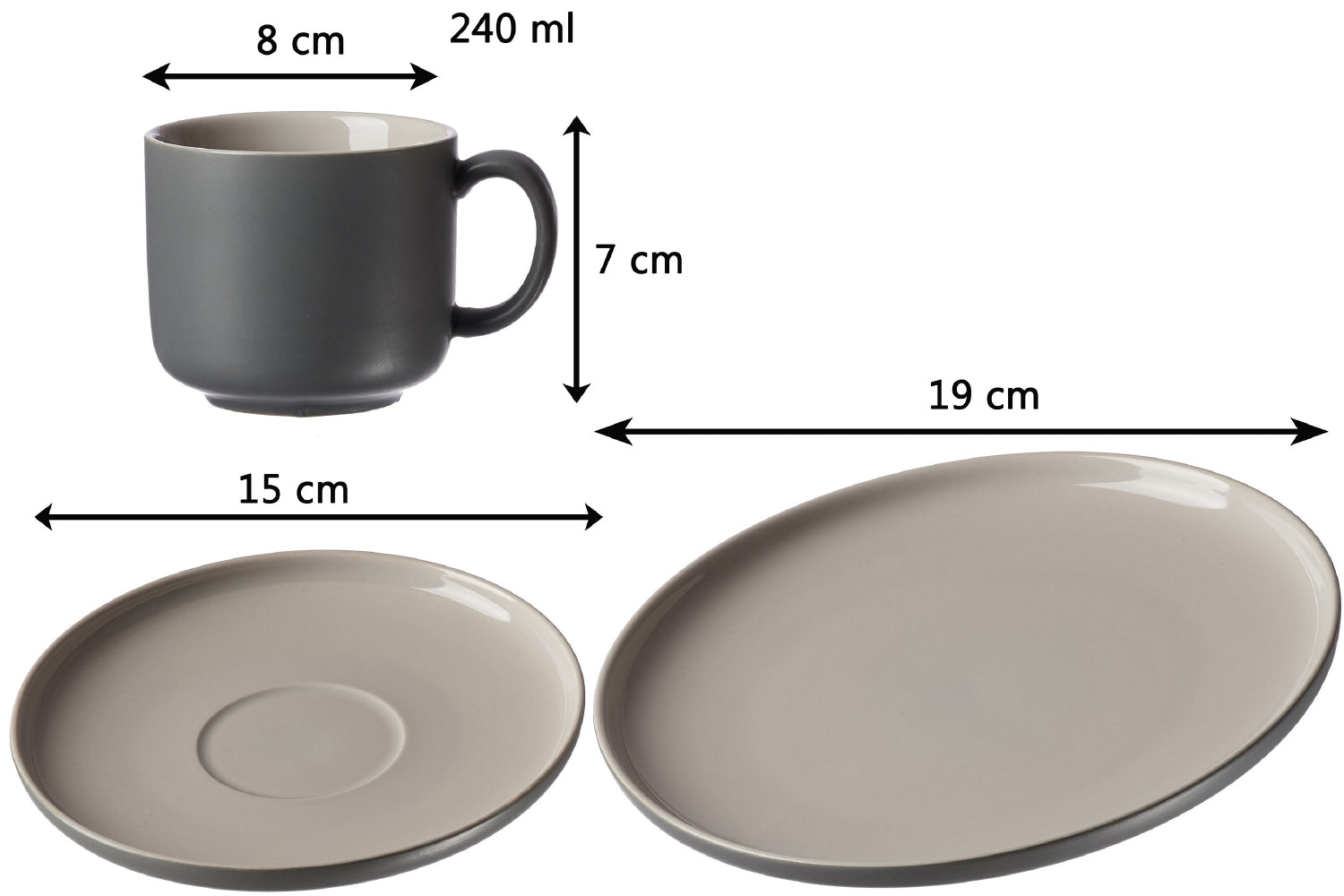 Ritzenhoff & Breker Frühstücks-Service Jasper – 12-teiliges Set, Ø 15,0 cm, Steingut, Grau, spülmaschinenfest