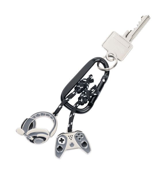 TROIKA Schlüsselring Gaming – mit Karabiner, Metall, Grau