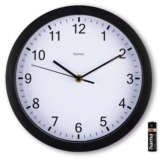 Hama Elba Wanduhr – Analog, lautlos, Ø 25 cm, schwarz, Kunststoff/Glas
