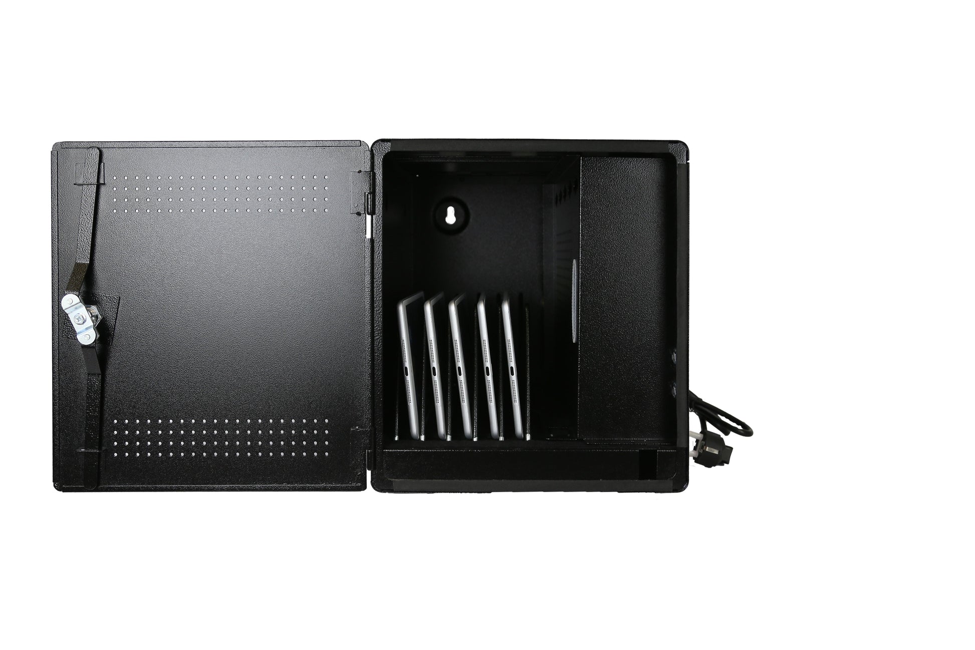 LEBA Innovation NoteBox 5 – Lade-Wandschrank für 5 Geräte, abschliessbar, 300 × 390 × 335 mm, schwarz