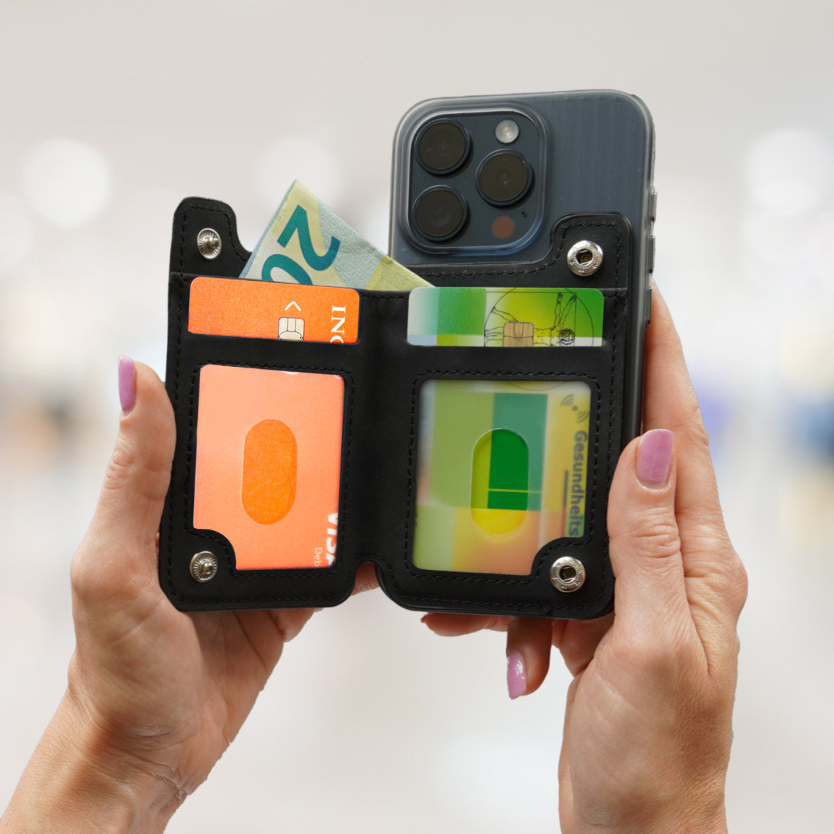 4smarts Geldbörsenhülle – für iPhone 16, iPhone 15, iPhone 14 und andere, 95 × 20 × 180 mm, Kunststoff, Schwarz