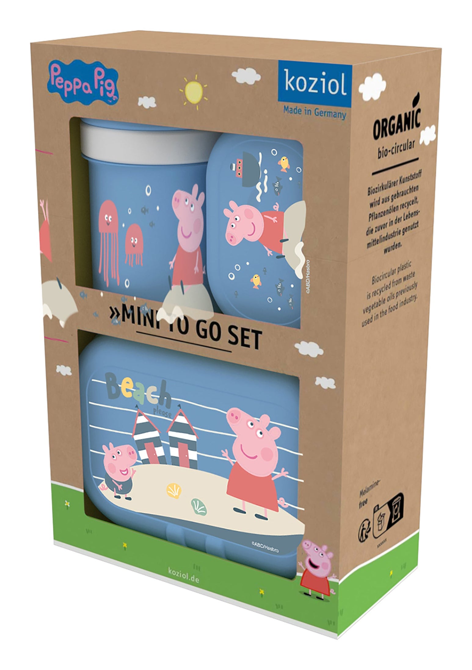 Koziol Peppa Pig – Lunchbox-Set 3-teilig, Biokunststoff, Blau, inkl. Flasche 200 ml
