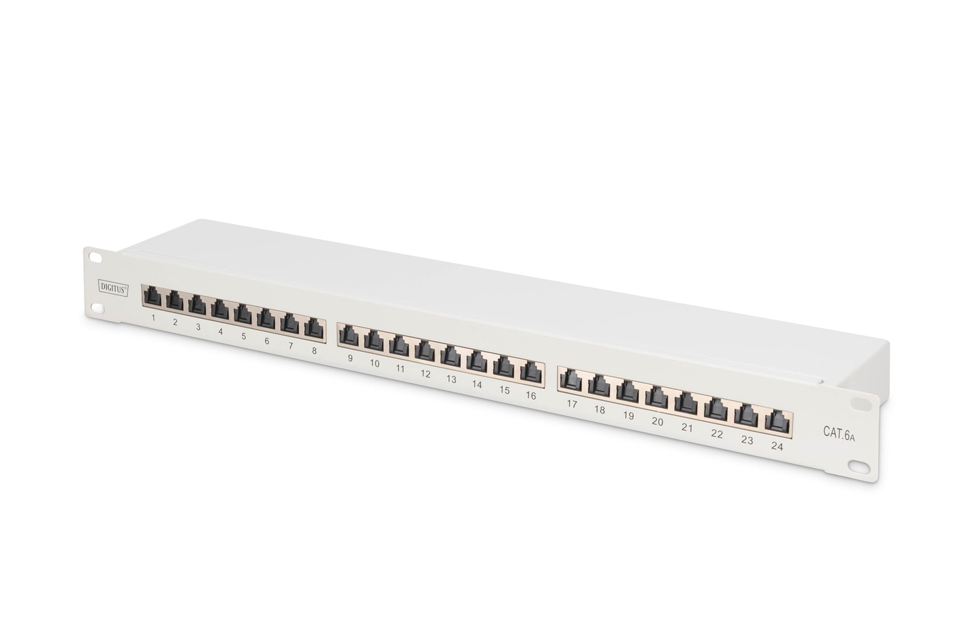 Digitus Patchpanel – 24× Gigabit, Cat6a (Klasse EA), geschirmt, 1U, Grau
